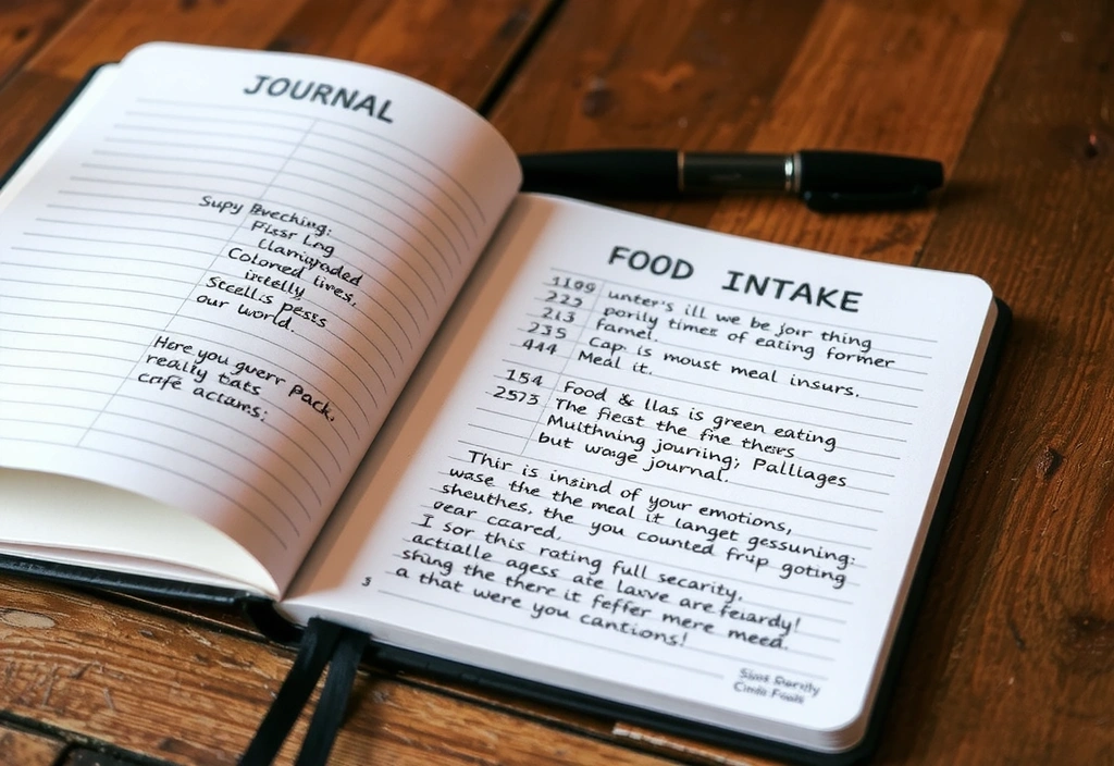 Tagebuch oder Notizbuch mit Einträgen zu Lebensmitteln und Mahlzeiten